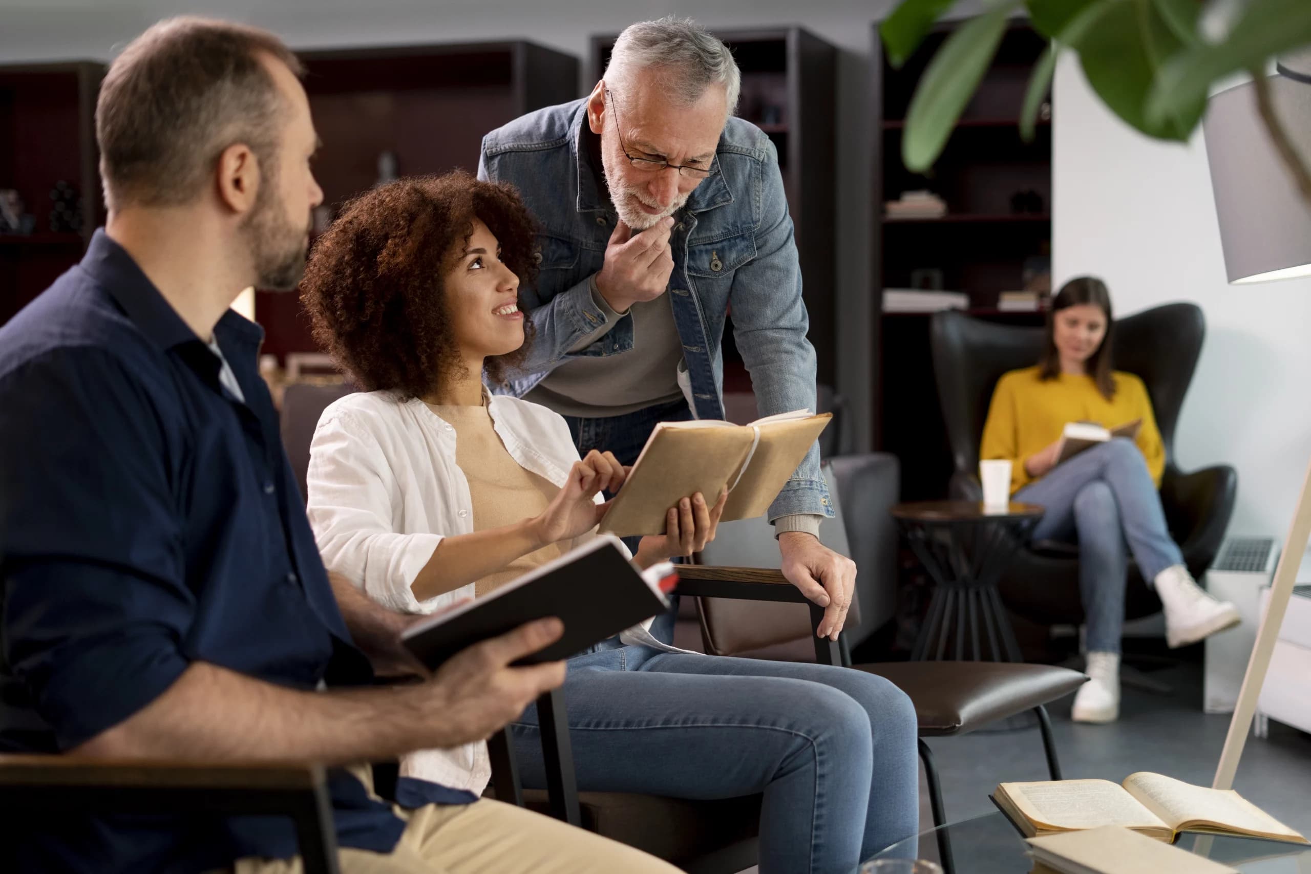 un formateur avec deux élèves pour apprendre la formation qualiopi